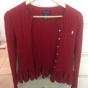 Ralph Lauren Girls Ruffled button up sweater